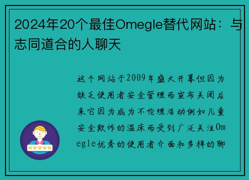 2024年20个最佳Omegle替代网站：与志同道合的人聊天